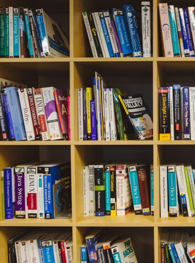 bookshelf with colorful books
